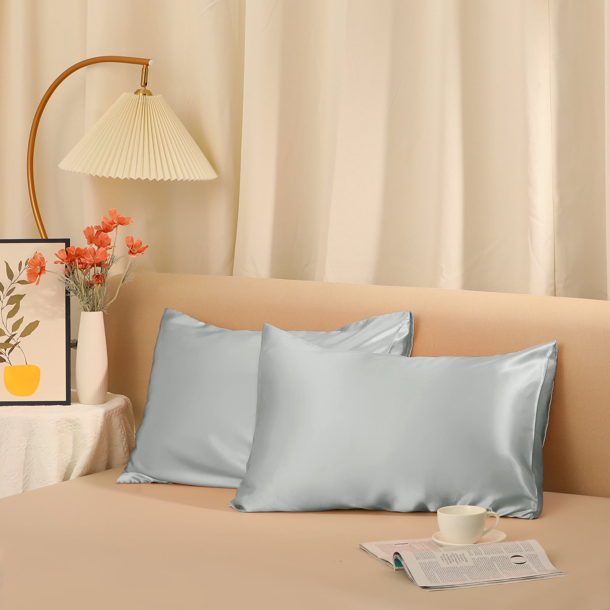 Unique Bargains Envelope Closure Breathable and Soft Satin Pillowcase (2 Count) Dark Gray Queen