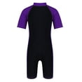 thumbnail image 4 of RUNQHUI Kids Boys One Piece Zip Swimsuit Short Sleeve Surfing Wetsuit UV Sun Protection Rash Guard Purple&Black 4, 4 of 6
