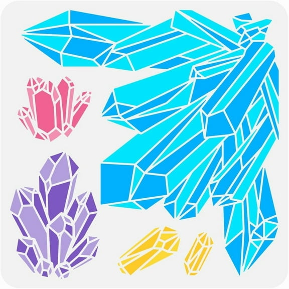 Crystal Corner Stencil for Painting 11.8x11.8 inch Reusable Crystal Stone Drawing Template DIY Craft Crystal Clusters Decoration Stencil for Painting on Wood Wall Fabric Paper Furniture DIY