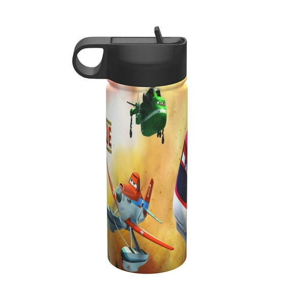 Planes Fire and Rescue Kids Insulated Water Bottle With Straw - 18 Oz Stainless Steel Double Wall Vacuum Cup, Leakproof, Bpa Free, Suitable For Boys And Girls