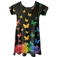 thumbnail image 3 of Renewold Colorful Butterfly Princess Dresses for Girls 9-10 Years Old Summer Beach Dresses Novelty Short Sleeve Midi Dress Personalized One-Shoulder Dress, 3 of 5