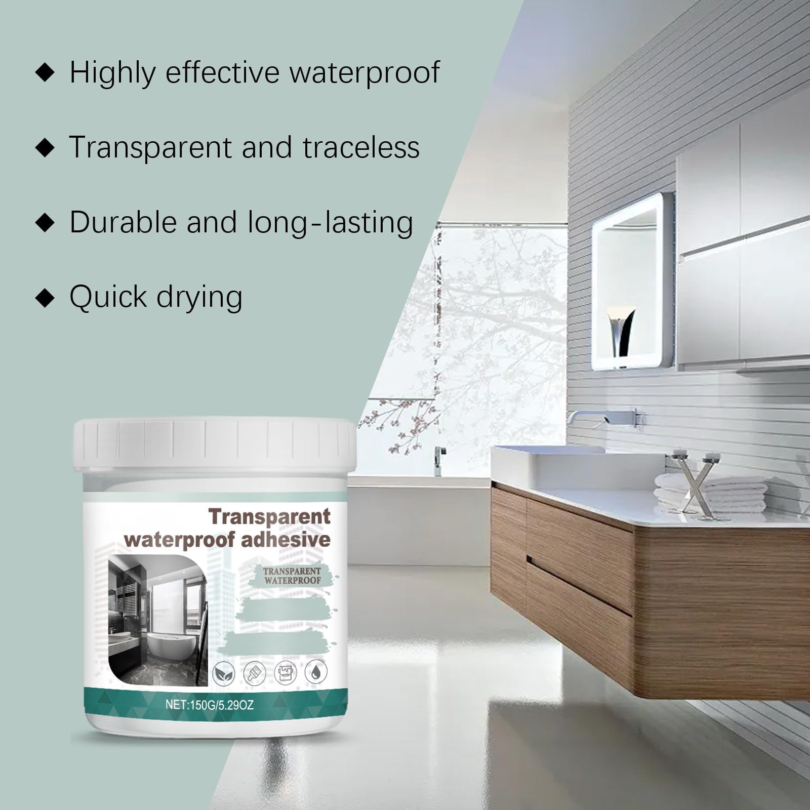 150g Quick-Drying Tile Repair Glue, Transparent Waterproofing Coating for Roofs,Walls,Cracks,Concrete,Wood (1/2/3pcs)