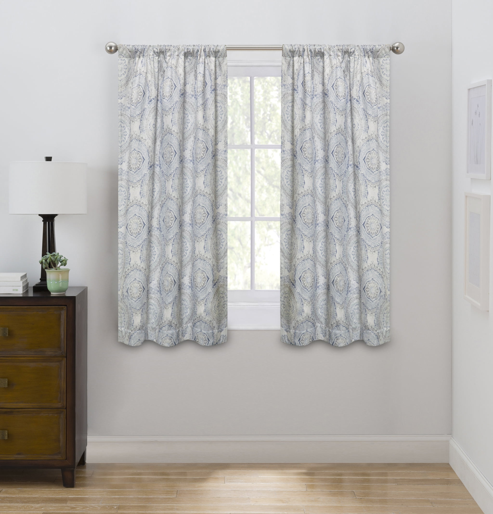 Eclipse Draft Stopper Room Darkening Fleece Lined Rod Pocket, Single Curtain Panel, Blue Medallion, 42" W x 63" L