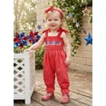 thumbnail image 6 of BemeyourBBs Newborn Baby Girl 4th of July Outfit Baby Girls Independent Day Clothes Smocked Plaid Rompers Patriot USA Flag Embroidery Straps Tie-Up Shoulder Sleeveless Bodysuit Jumpsuit Playsuit, 6 of 9