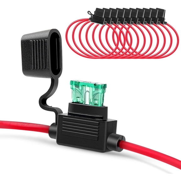 Nilight 10 Pack NI-FH01 Inline Holder 14AWG Wiring Harness ATC/ATO 30AMP Blade Automotive Fuse Holder-10