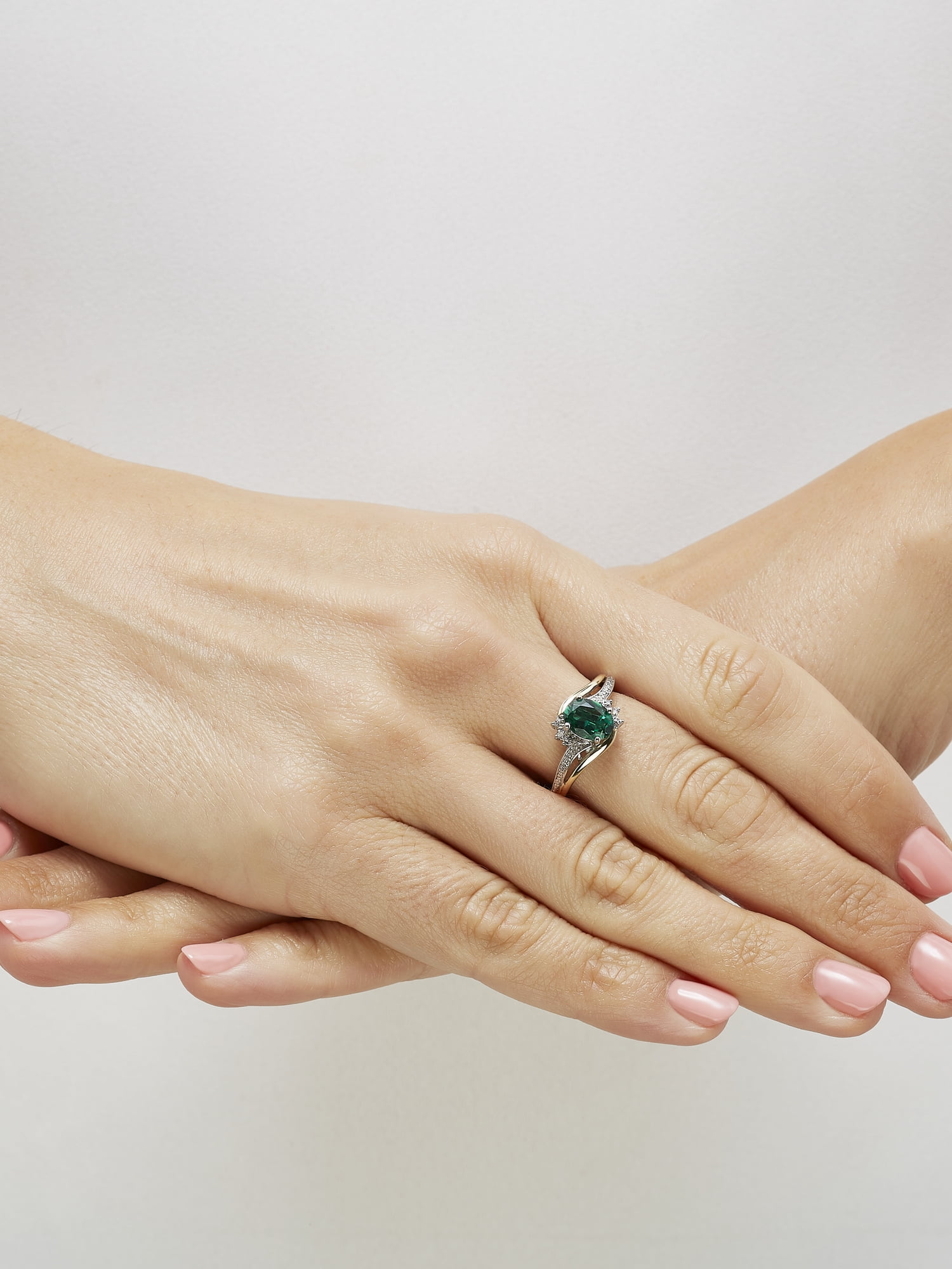 Brilliance Fine Jewelry Created Emerald Diamond Accent Ring in Sterling Silver and 10K Yellow Gold