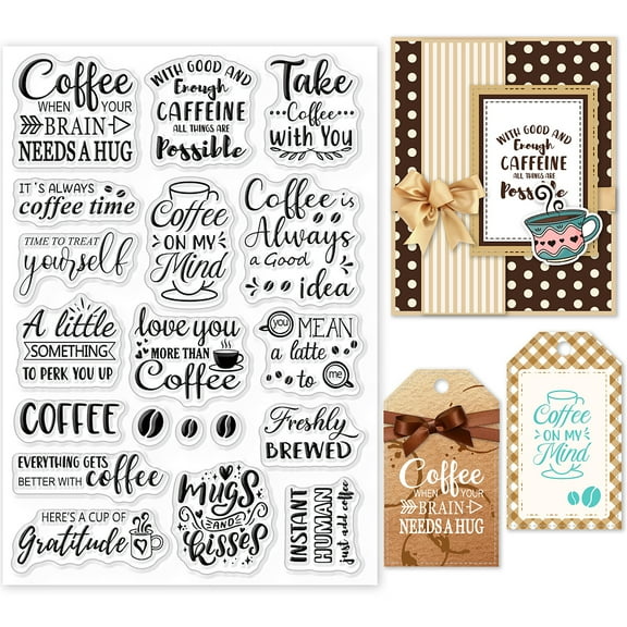 1sheet Coffee Clear Stamps for Scrapbooking Coffee Bean Blessing Words Silicone Clear Stamp Seals for Cards Making Photo Journal Album Decoration