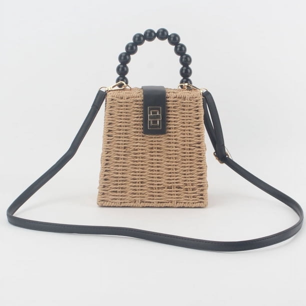 Zhuge Bolso de hombro tejido para mujer, bolso de mano tejido, bolso de mano tejido elegante para playa de verano, bolsos de hombro de 6,29 x 63,93 x 6,29 pulgadas (caqui)