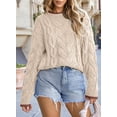 thumbnail image 6 of Eytino Crewneck Sweaters for Women Fall Long Sleeve Color Block Sweater Casual Loose Cable Knit Chunky Pullover Sweater Tops Beige Size 2XL, 6 of 10