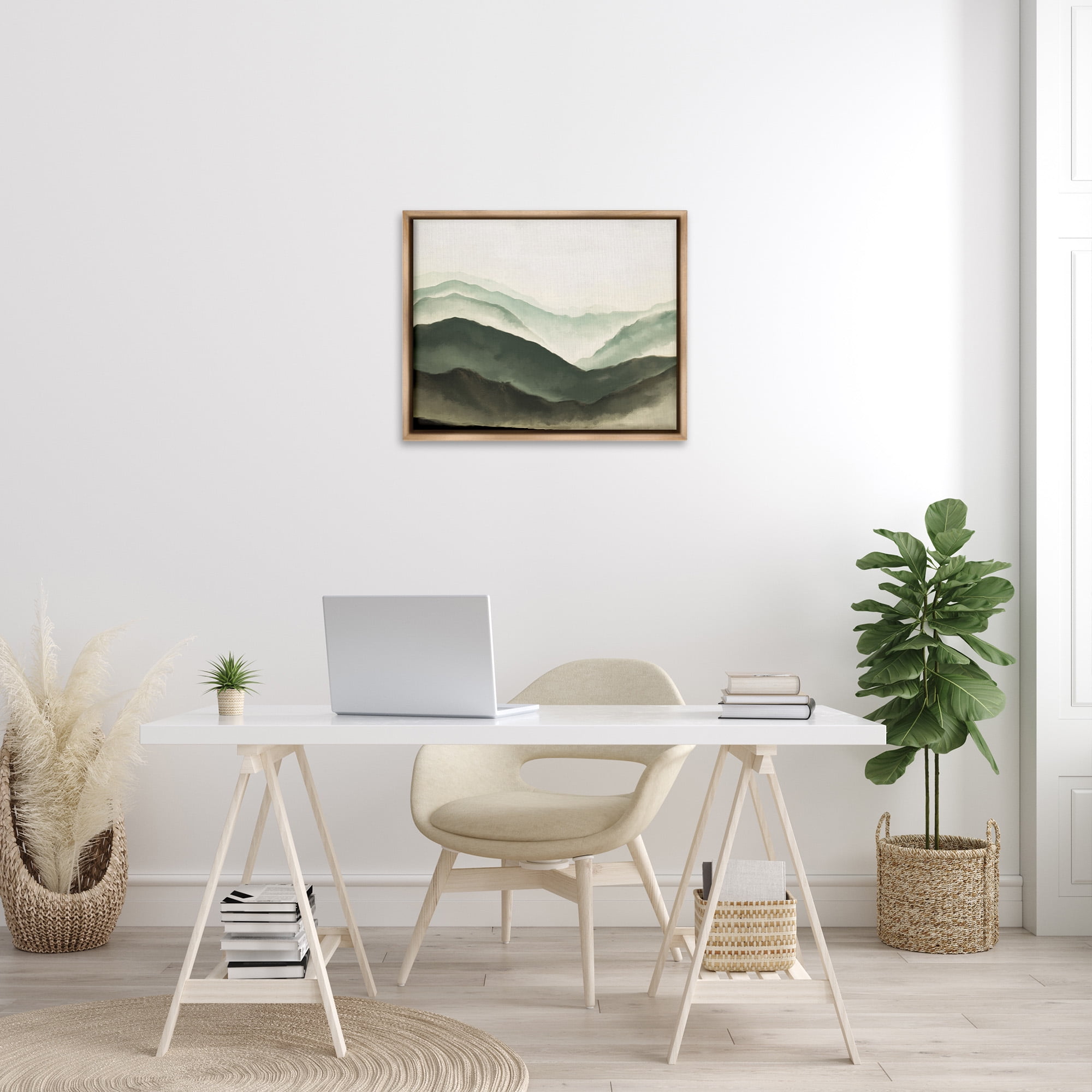 Stupell Industries Atmospheric Mountain Range Abstract Painting Brown Floater Framed Canvas Art Print Wall Art, 31 x 25
