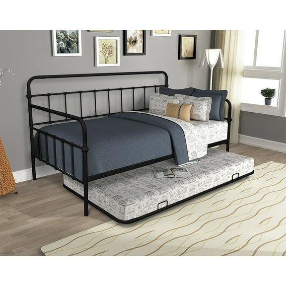 Twin Daybed with Trundle, Metal Frame, Dual-Use Sturdy Sofa Bed for Bedroom Guest Room Living Room, No Box Spring Needed, Ideal for Kids, Teens, Adults and Guest, B2158