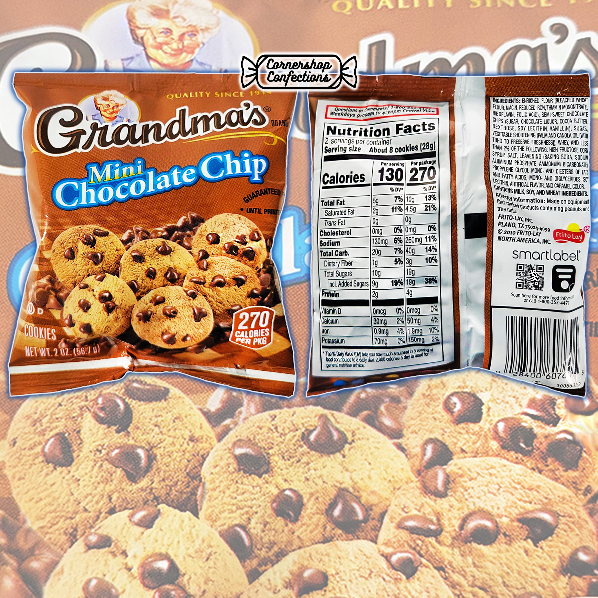 Grandma's Mini Cookies Variety Pack - 5 Individual Bags Each of Mini Chocolate Chip 2 Ounce bags and Mini Sandwich Cremes Vanilla 3.71 ounce bags - 10 Bags in all in Cornershop Confections Pack