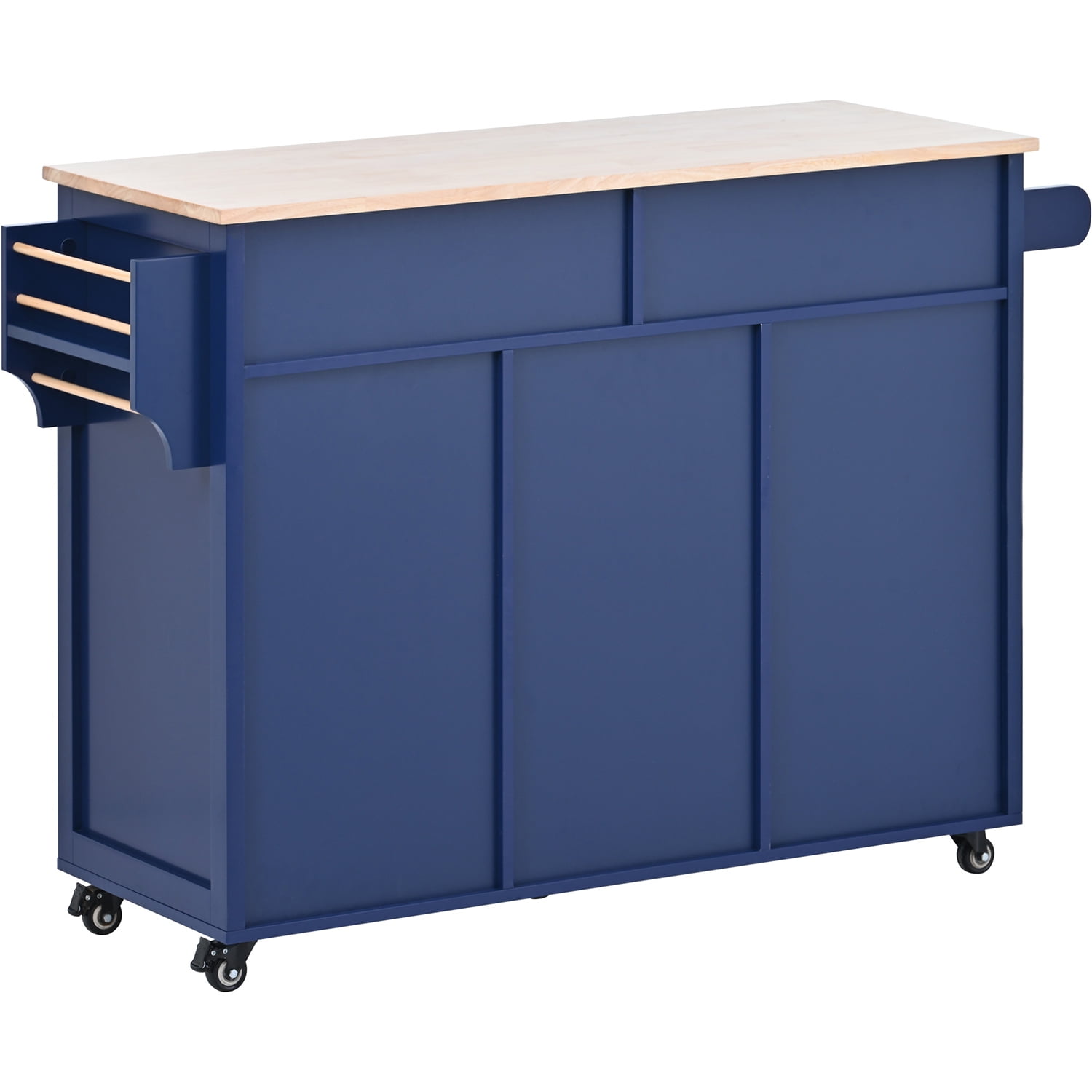 Kepooman 53.15 Inch Width Indoor Modern Rolling Kitchen Cart, Rubber Wood Kitchen Cart on Wheels with Spice Rack, Towel Rack-Grey Blue Kepooman 53.15 Inch Width Indoor Modern Rolling Kitchen Cart, Rubber Wood Kitchen Cart on Wheels with Spice Rack, Towel Rack-Grey Blue
