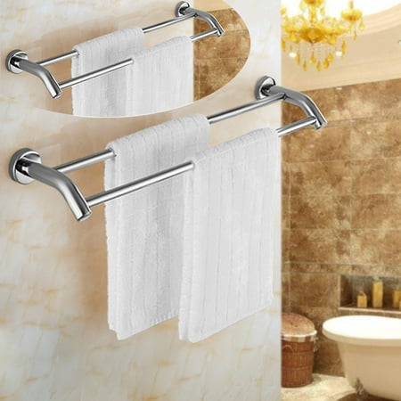 Chrome Stylish Bathroom Stainless Steel Wall Mounted Towel Rail Holder Shelf Storage Rack Double Bar Available In Two Styles Canada - Chrome Bathroom Wall Shelf Towel Rail