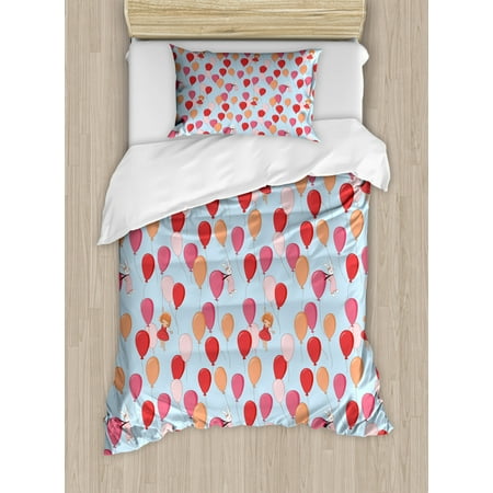 Baby Duvet Cover Set Bunny Girl And Balloons Fantastic Flying