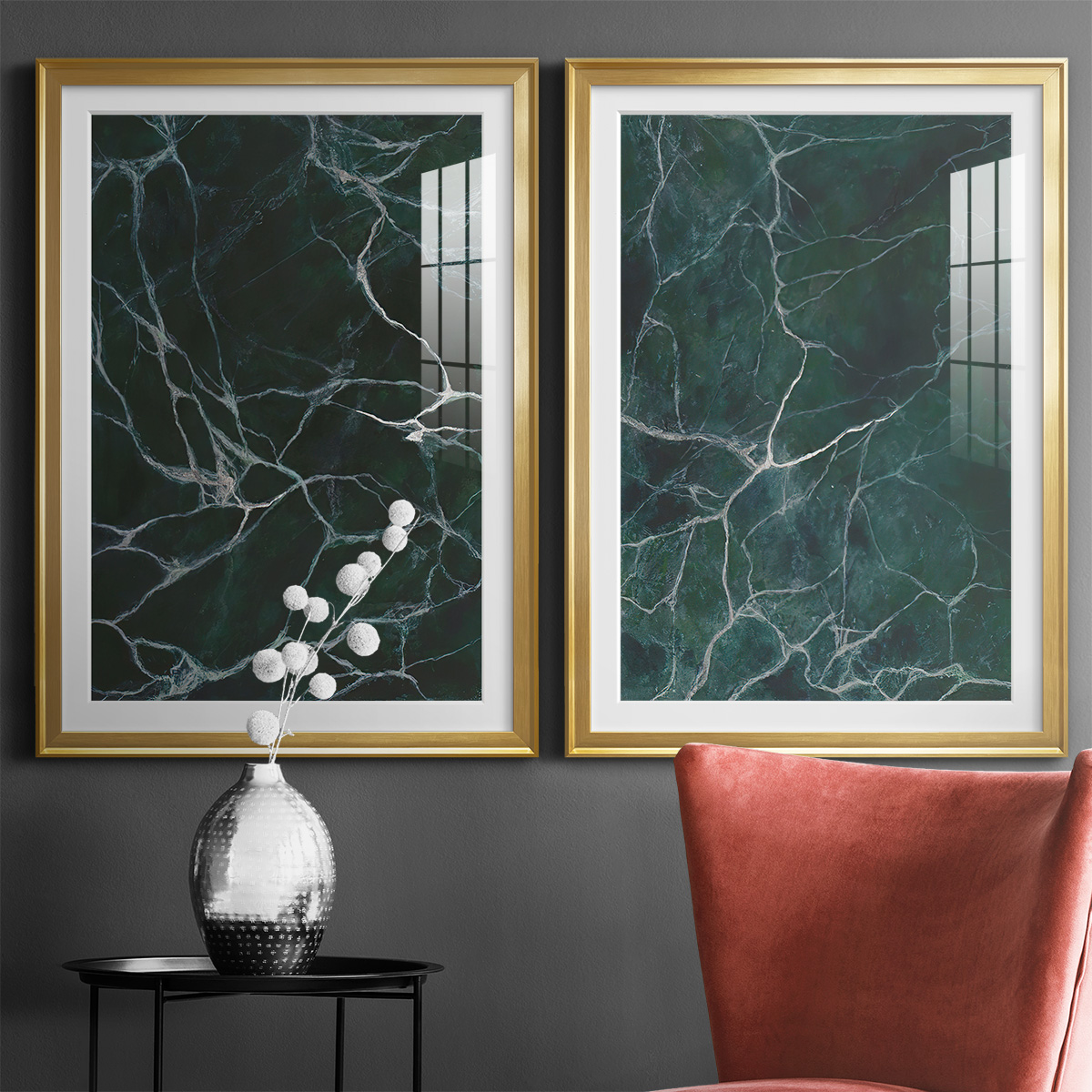 Wexford Home Jade Marble I Premium Framed Print, 26.5" x 36.5" - Ready to Hang, Gold (Set of 2)