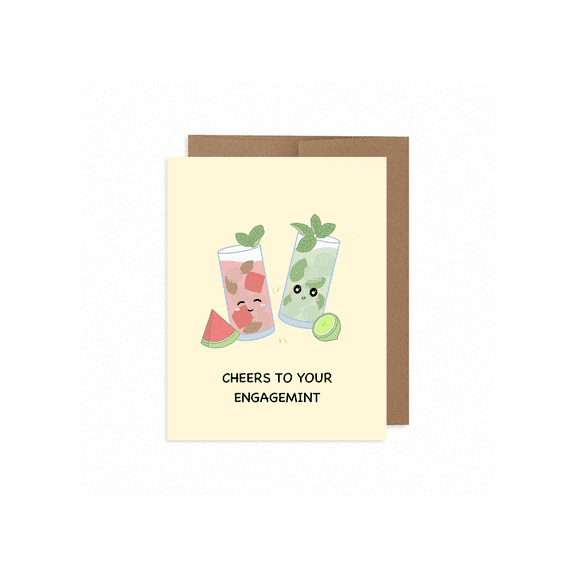Cheers to Your Engagement Mint Card – Cute Illustrated Drinks Design – Blank Inside with Envelope – Perfect Congratulations Card for Newly Engaged Couples