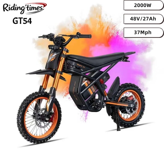 Riding'times GT54 Electric Dirt Bike for Teens Adults,48V 27AH 37MPH Ebike with 14"/12" Motorcycle Tire,2000W Dual Hydraulic Brakes E Mountain Bike off-road UL2849