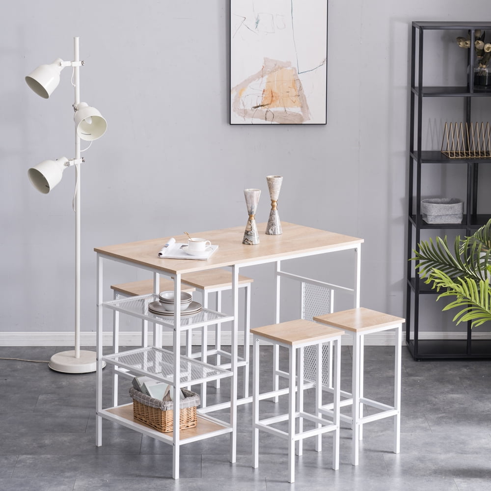 Kepooman 5-Piece Metal and Wood Indoor Modern Rectangular Dining Table Furniture Set for Kitchen, Dining Room, Dinette, Breakfast Nook w/ 1 Table & 4 Chairs - Light Brown Kepooman 5-Piece Metal and Wood Indoor Modern Rectangular Dining Table Furniture Set for Kitchen, Dining Room, Dinette, Breakfast Nook w/ 1 Table & 4 Chairs - Light Brown