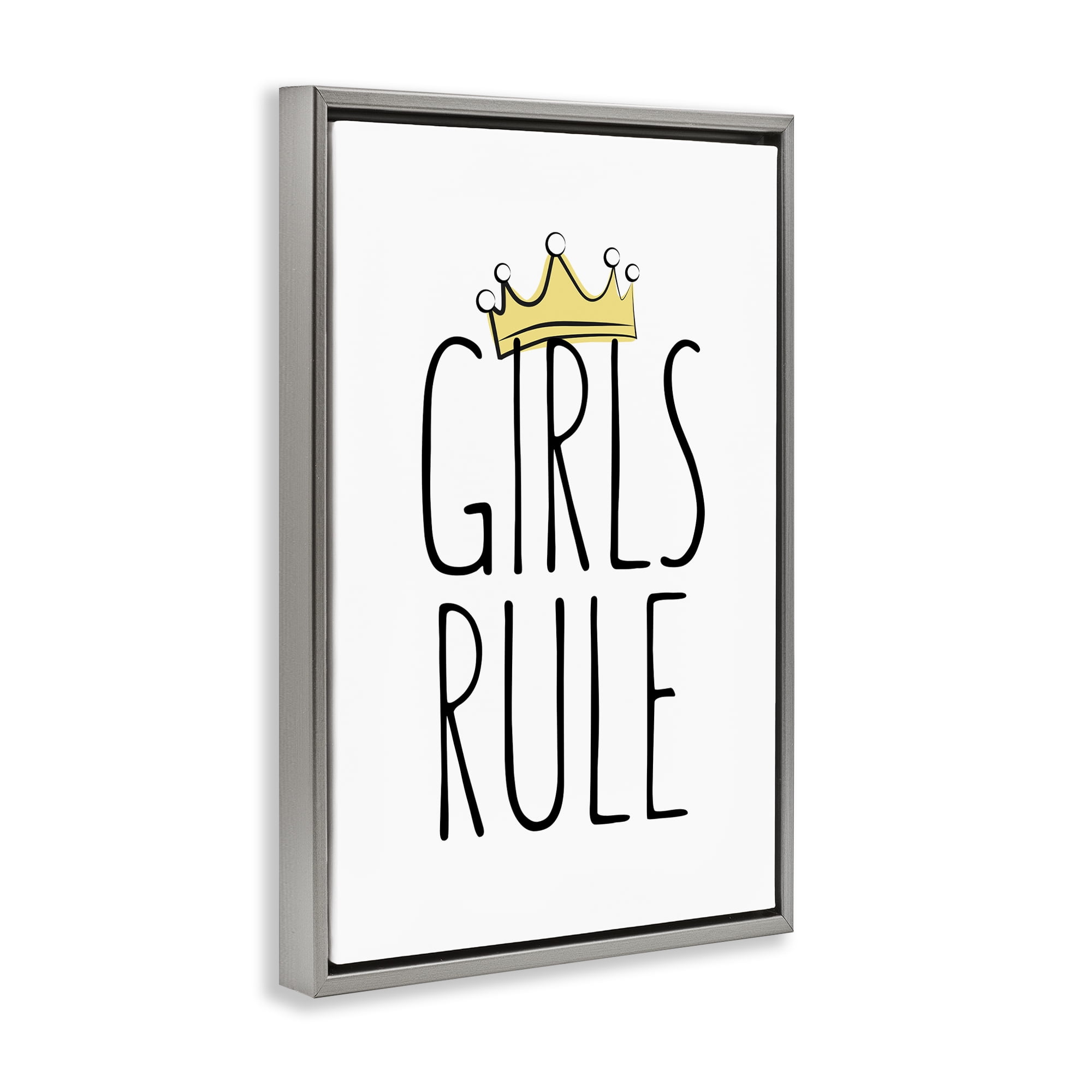 Stupell Industries Girls Rule with Crown Text & Numbers Painting Gray Floater Framed Canvas Art Print Wall Art, 21 x 31