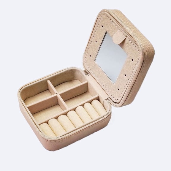 Mini Travel Jewelry Box with Makeup Mirror, Portable Jewelry Organizer for Rings, Earrings and Necklaces