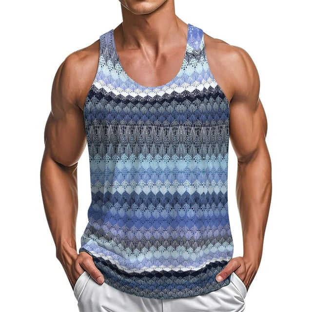 Tops de Trabajo de Verano, Hombres Sexy Hueco Fuera Rayas Cuello Redondo sin Mangas Suelto Estilo de Playa Superior para Casual