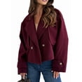 thumbnail image 2 of Women Crop Double Breasted Pea Coat Work Office Cropped Jacket with Pockets Wine Red S, 2 of 8
