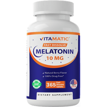 Vitamatic Melatonin 10mg Tablets | Vegetarian, Non-GMO, Gluten Free | 1 Year Supply | Natural Berry Flavor - 365 Tablets