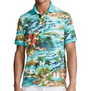 Polo Ralph Lauren Mens Hawaiian Tropical Print Polo Shirt (2XLarge Tall, Aqua)