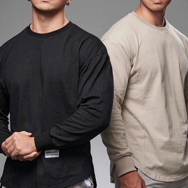 Camiseta de manga larga para hombre, de color liso, para entrenamiento de baloncesto, holgada, para correr y hacer deporte