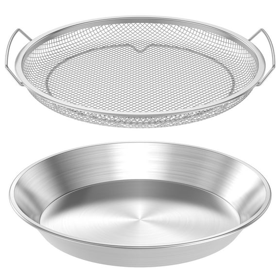 2PCS 10" Kitchen Oil Filter Tray Stainless Steel Air Fryer Mesh Pan for Barbecue Grill Vegetable Dessert