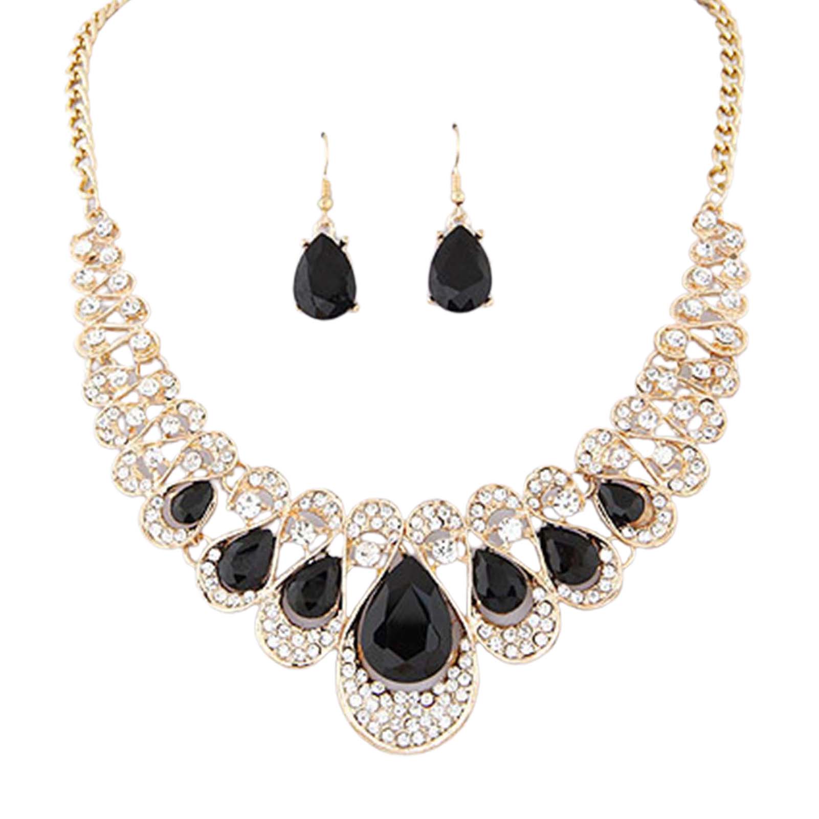 Temacd 2Pcs/Set Exaggerated Noble Necklace Earrings Water Drop Faux Gem