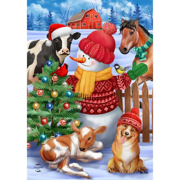 Briarwood Lane Christmas Garden Flag 12x18 For Outdoor Barnyard Snowman For Christmas Garden Flag Flags For Outside