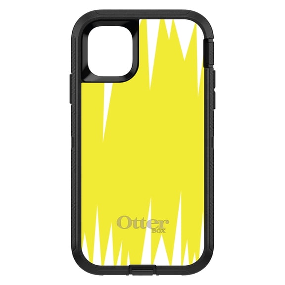 DistinctInk OtterBox Defender Custom Case for Apple iPhone 15 (6.1" Screen) - Yellow White Spikes - Shockproof Protection