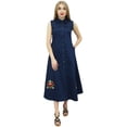 thumbnail image 2 of Bimba Women Classic Collar Neck Shirt Dress Dark Blue Sleeveless Dresses - 4, 2 of 6