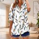 thumbnail image 1 of Xuyuer Linen-Look Printed V-Neck 3/4 Sleeve Shirt - Women's Roll-Tab Sleeve Blouse for Coastal Weekend Getaways, Art Gallery Openings, and Effortlessly Tailored Bohemian Chic Top, 1 of 5