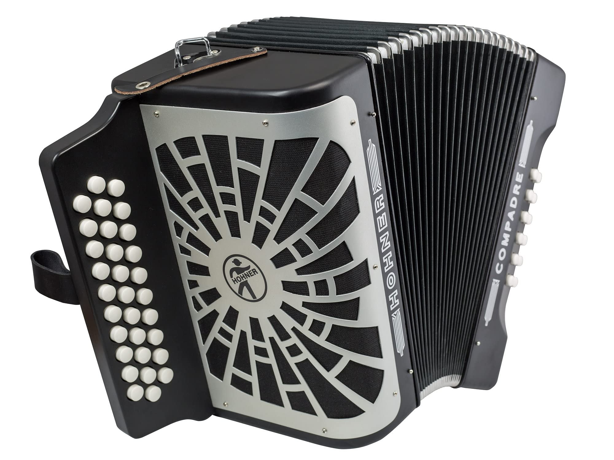 Hohner Compadre FBbEb 3-Row Diatonic Accordion - Black Bundle with Gig Bag, Hard Case, Adjustable Straps, and Austin Bazaar Polishing Cloth
