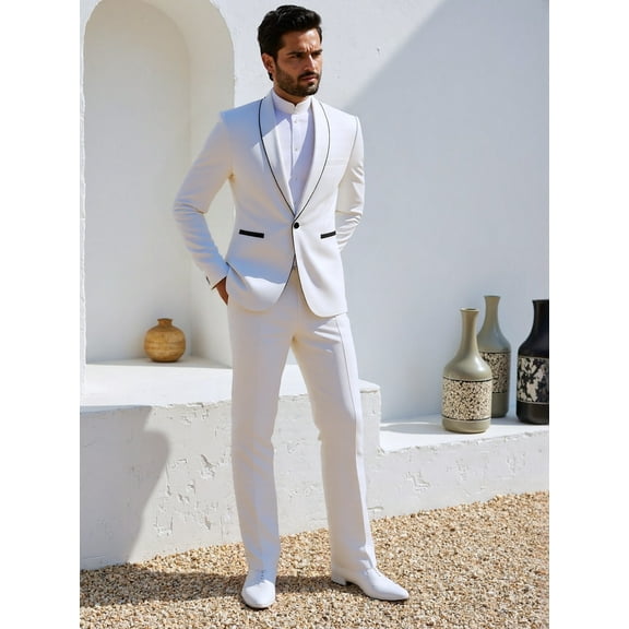 Lycody 3 Pieces Mens Tuxedo Slim Fit Shawl Lapel One Button Color Clashing Design Suit Wedding Party Prom Groom Suits Business Dinner Suits Blazer Jacket Pants and Bow tie Set
