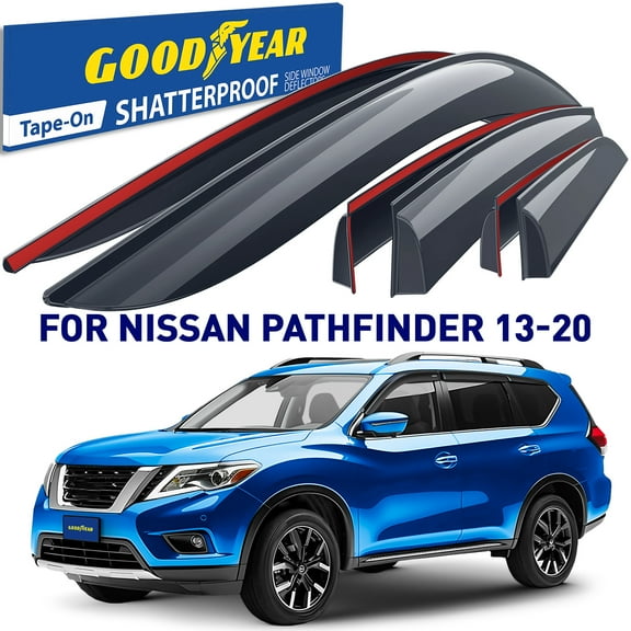 Goodyear Shatterproof Window Deflectors for Nissan Pathfinder 2013-2020, Tape-on Rain Guards, Window Visors, Vent Deflector Visor, Car Accessories, 6 pcs. - GY008683