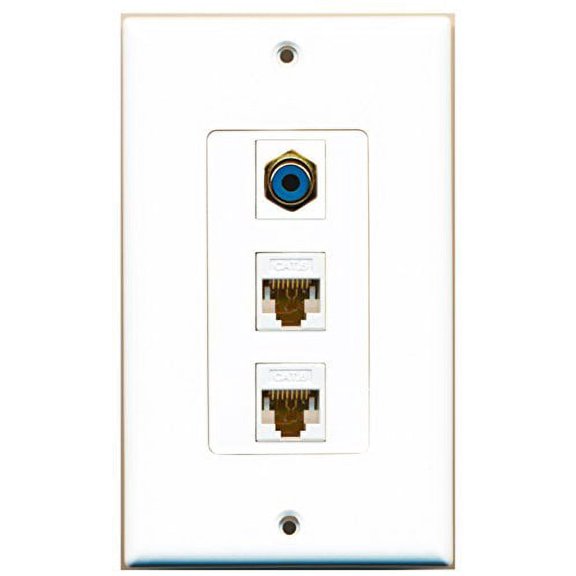 RiteAV - 1 Port RCA Blue 2 Port Cat6 Ethernet White Decorative Wall Plate Decorative