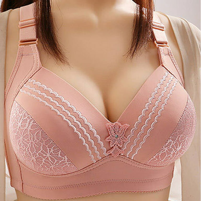 REORIAFEE Women's Bra Comfort Bra Plus Size Fashion Wirefree Comfortable  Push Up Bra Pink XXL 