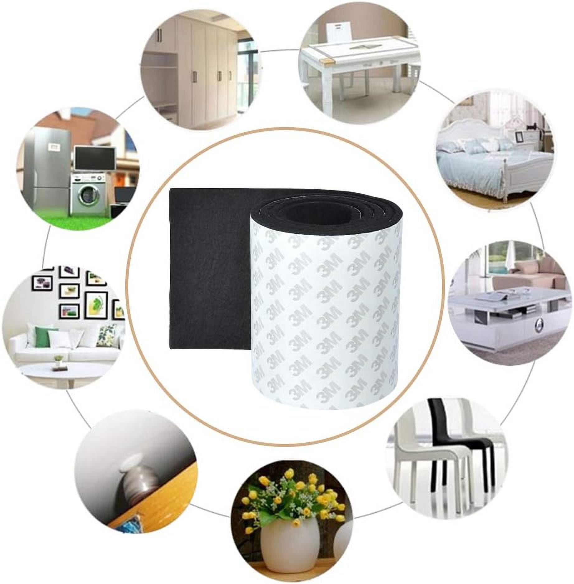 Anti-Slip Heavy Duty Felt Strips, Hook and Loop Fasteners Furniture Pads With 3M Adhesive Backing For Floor Protection, Self-Adhesive, Noise Reduction, Cuttable, 2 Rolls Black