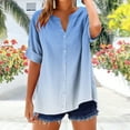 thumbnail image 2 of FAVIPT Summer Linen Tops for Women Casual Fashion Comfy Loose Blouses Short Sleeve V Neck Shirts Gradient Button Up Tunic Tees 2025 Light Blue,XXL, 2 of 5