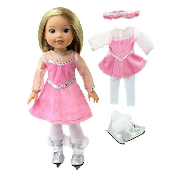 Little Pink Figure Skater with Skates For 14 Inch Dolls