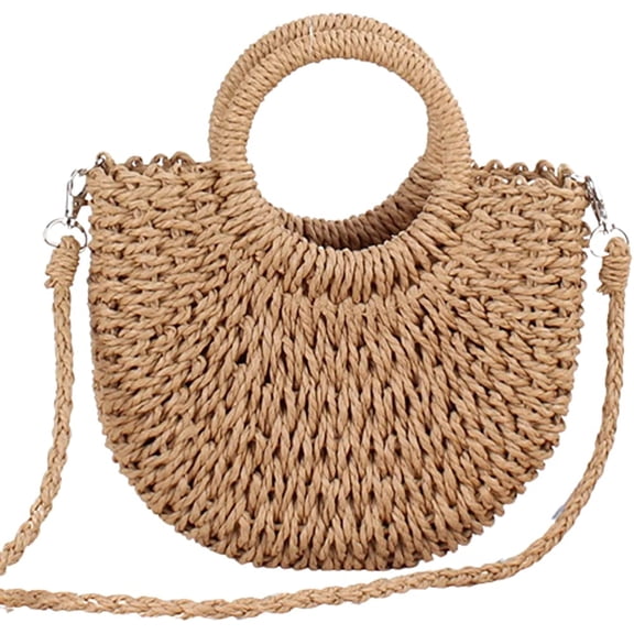 Kukuzhu Summer Beach Small Crossbody Bag Women Straw Tote Purse Top Handle Handbag for Travel Vocation
