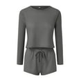 thumbnail image 3 of Baqcunre Womens Knitted Pajamas Suit Long Sleeved Top and Shorts with Wear Suit Wear Sports Suit,Size S-L,Womens Pajama Sets,Outfits for Women,Lounge Sets for Women,Womens Fashion,Womens Clothes,Grey, 3 of 5