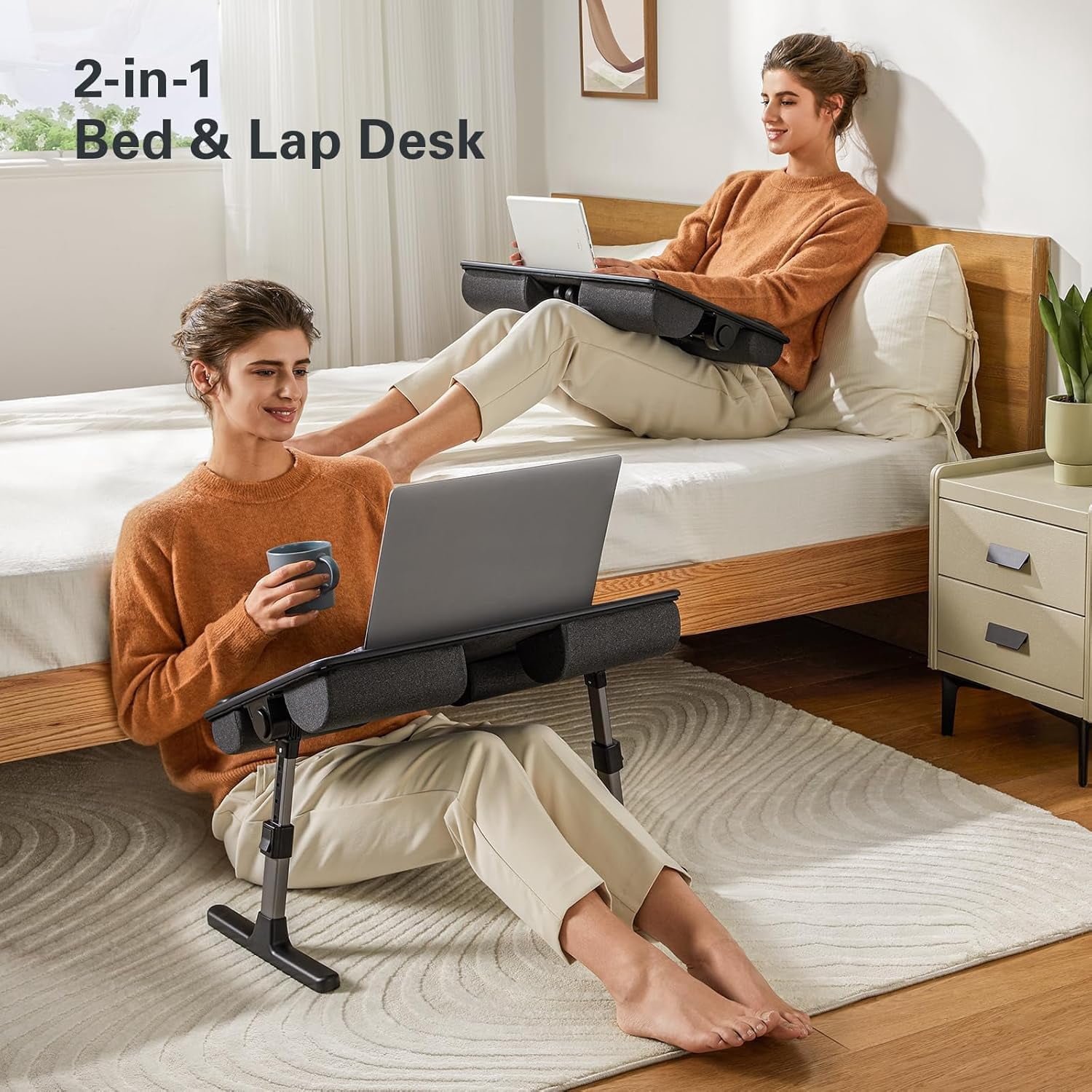 Laptop Bed Desk, Laptop Tray Computer Lap Desk for Bed Couch Sofa Floor, Bed Tray for Working, Eating, Foldable Lap Stand Table with Height Adjustment & 35° Adjustable Tilt Angle, HNLD19