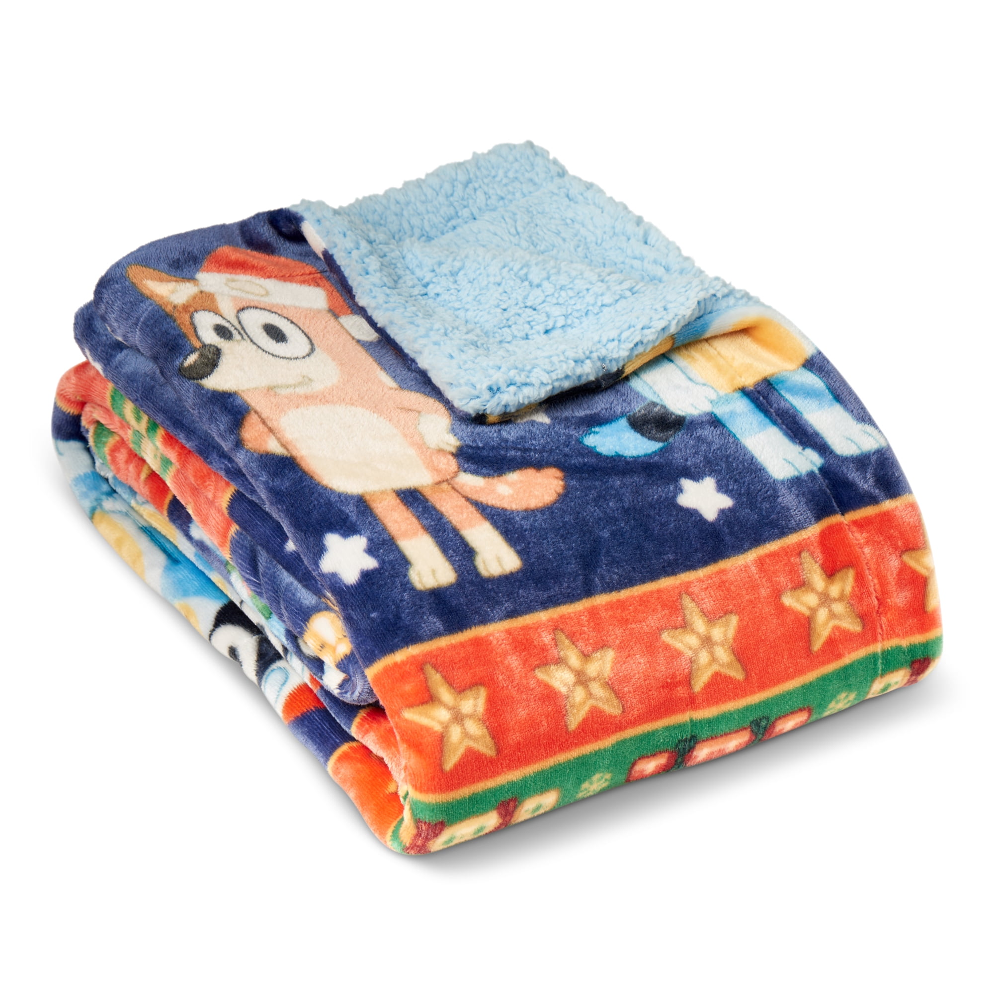 Bluey Holiday Striped Heelers Silk Touch Throw Blanket with Sherpa Reverse 50 x 60 inches