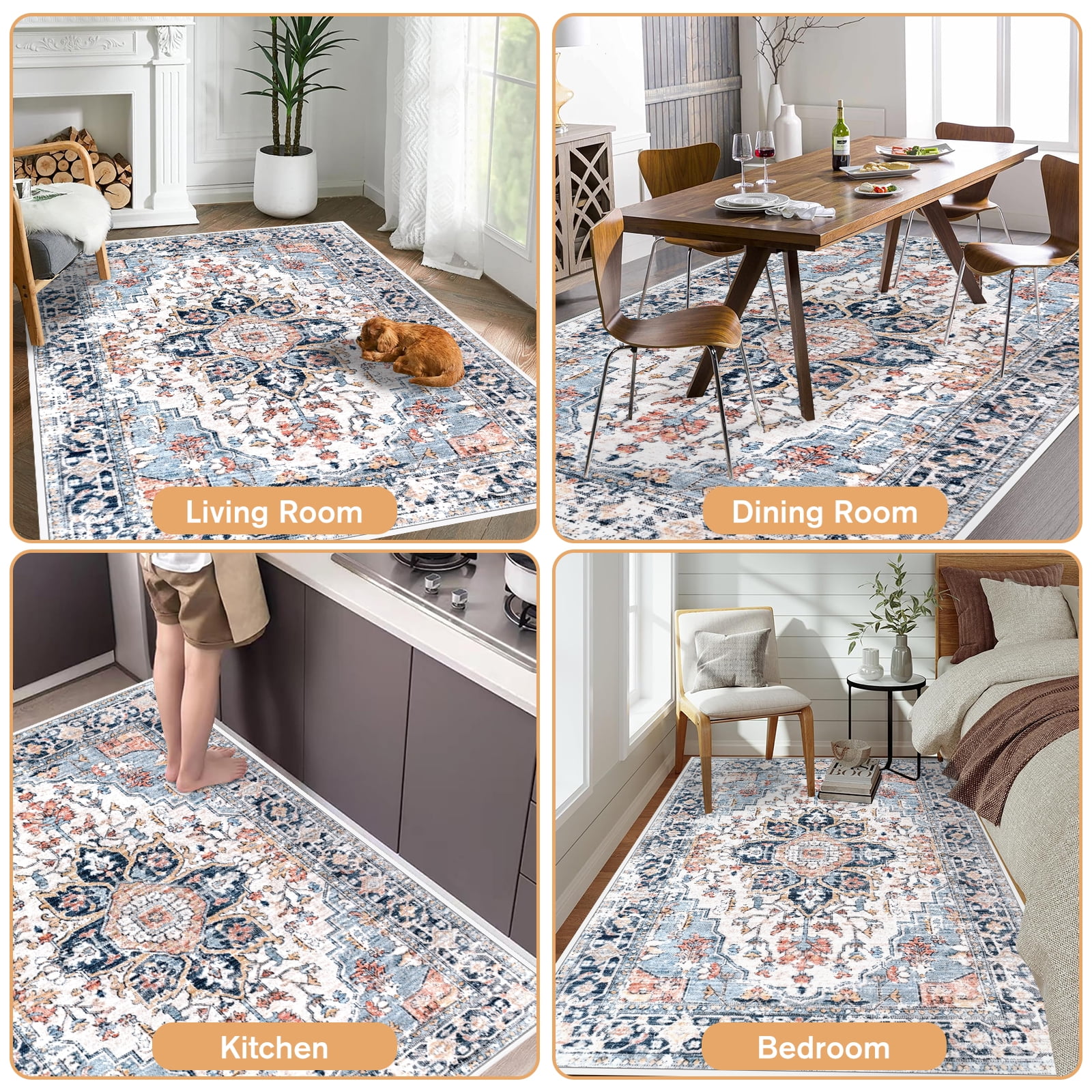 Meafeng Vintage Collection Bohemian Indoor Area Rugs, Machine Washable Rug Non-Slip Carpet for Living Room Bedroom, 6.6' x 10'(7'x10')