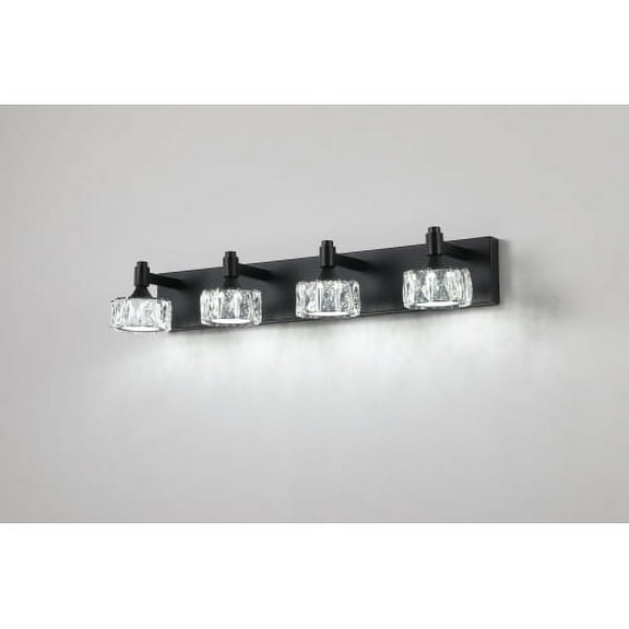 ACE-LIGHTS,Modern 4-Light Dimmable LED Vanity Light with Crystal Glass Shades,Bathroom Wall Sconce for Bathroom,Dressing Room(Matte Black)